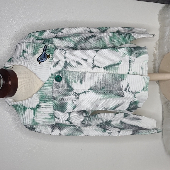 Liz Claiborne Sweaters - Liz Claiborne Sweater Size XL White Green Cotton Bird Upcycled Casual Fall Funky